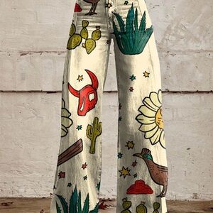 Western  Graphic Wide-Leg Pants